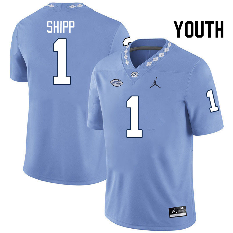 Youth #1 Jordan Shipp North Carolina Tar Heels College Football Jerseys Stitched-Carolina Blue
